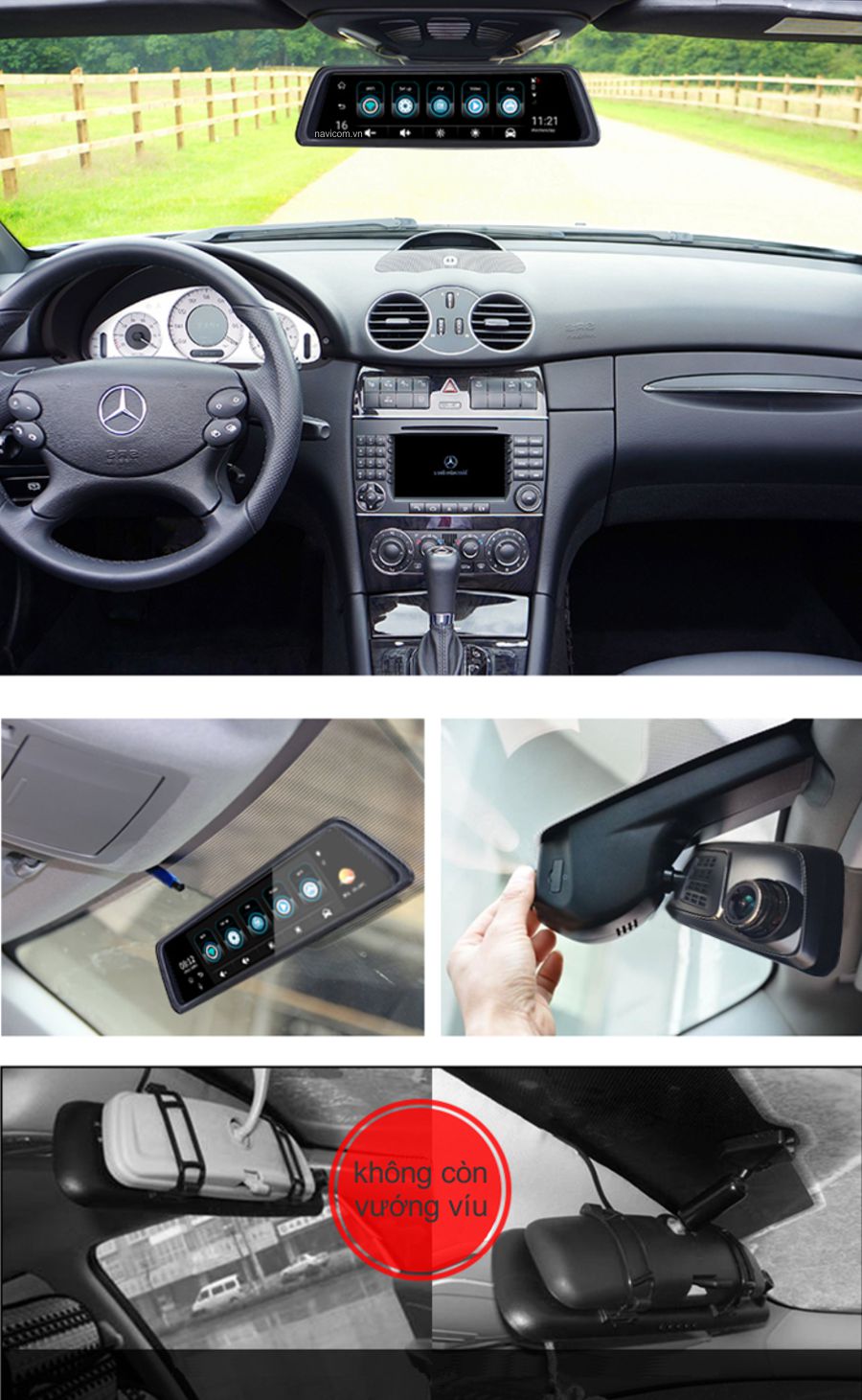 Camera hành trình Navicom V360, màn hình gương quan sát 4 vị trí trên xe