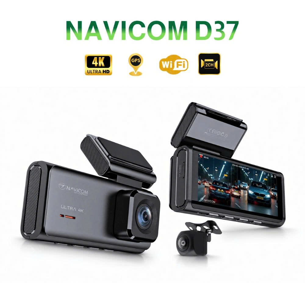 Camera hành trình trước sau - NAVICOM D37, màn cảm ứng thông minh, 4K Ultra HD