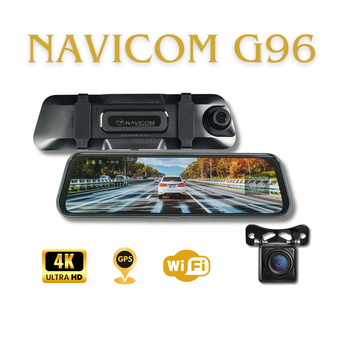 Camera hành trình gương ô tô NAVICOM G96 - 4K, Kết nối Wifi, GPS