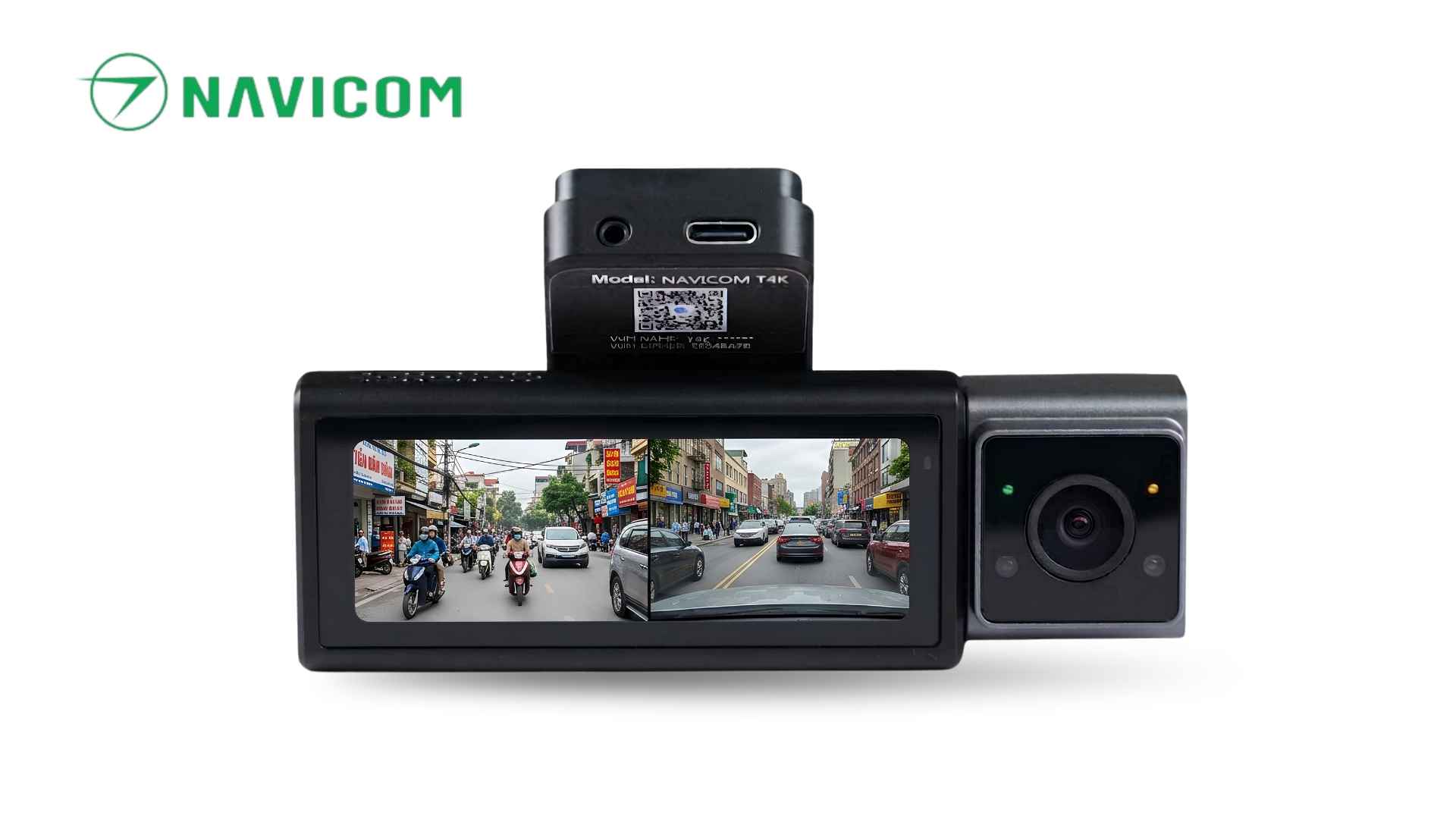 Camera hành trình 4K ghi hình 3 kênh trước - trong cabin - sau xe: NAVICOM T4K2
