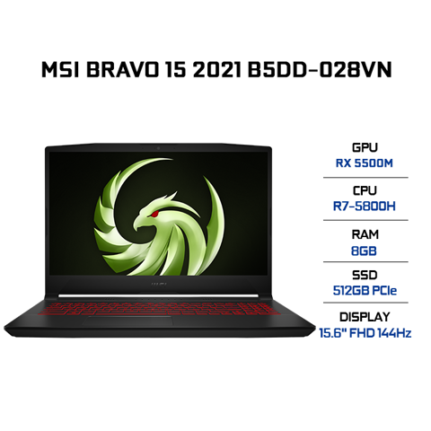 MSI Bravo15 Gaming - AMD Ryzen 7 5800H - 8GB - SSD 512GB - 15.6'' FHD - RX 5500M