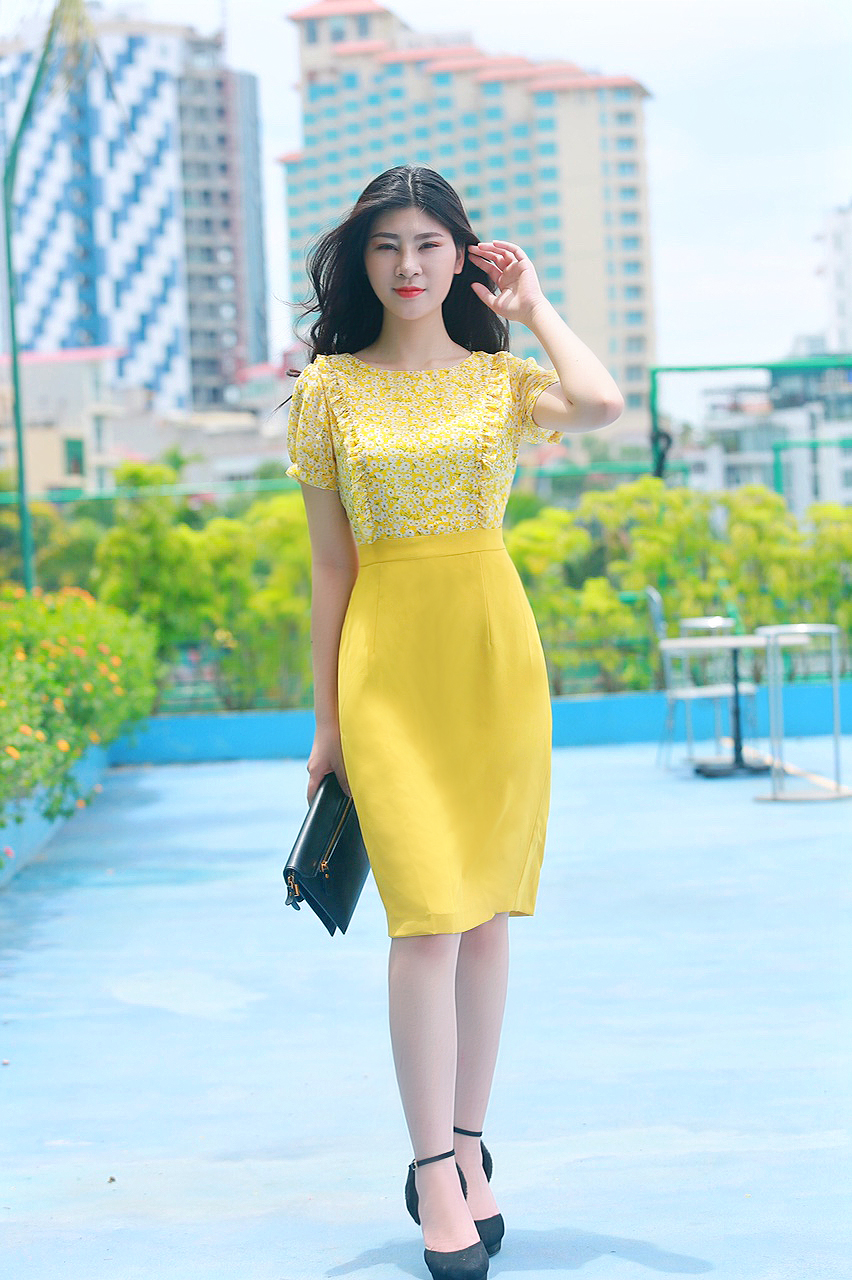 Set Đầm Body Công Sở Xanh Cổ Vịt Hoa 3D Naomi Cao Cấp - Đầm Quỳnh Anh  Luxury Fashion