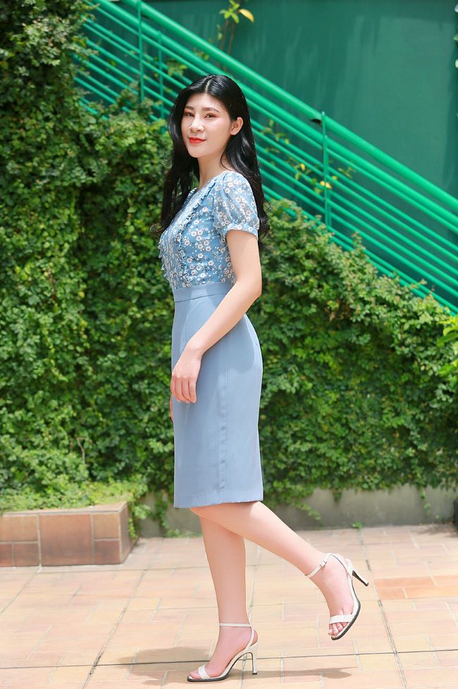 Váy đầm dáng Babydoll tay bồng cổ đức màu xanh dương xinh xắn dành cho nữ |  Shopee Việt Nam