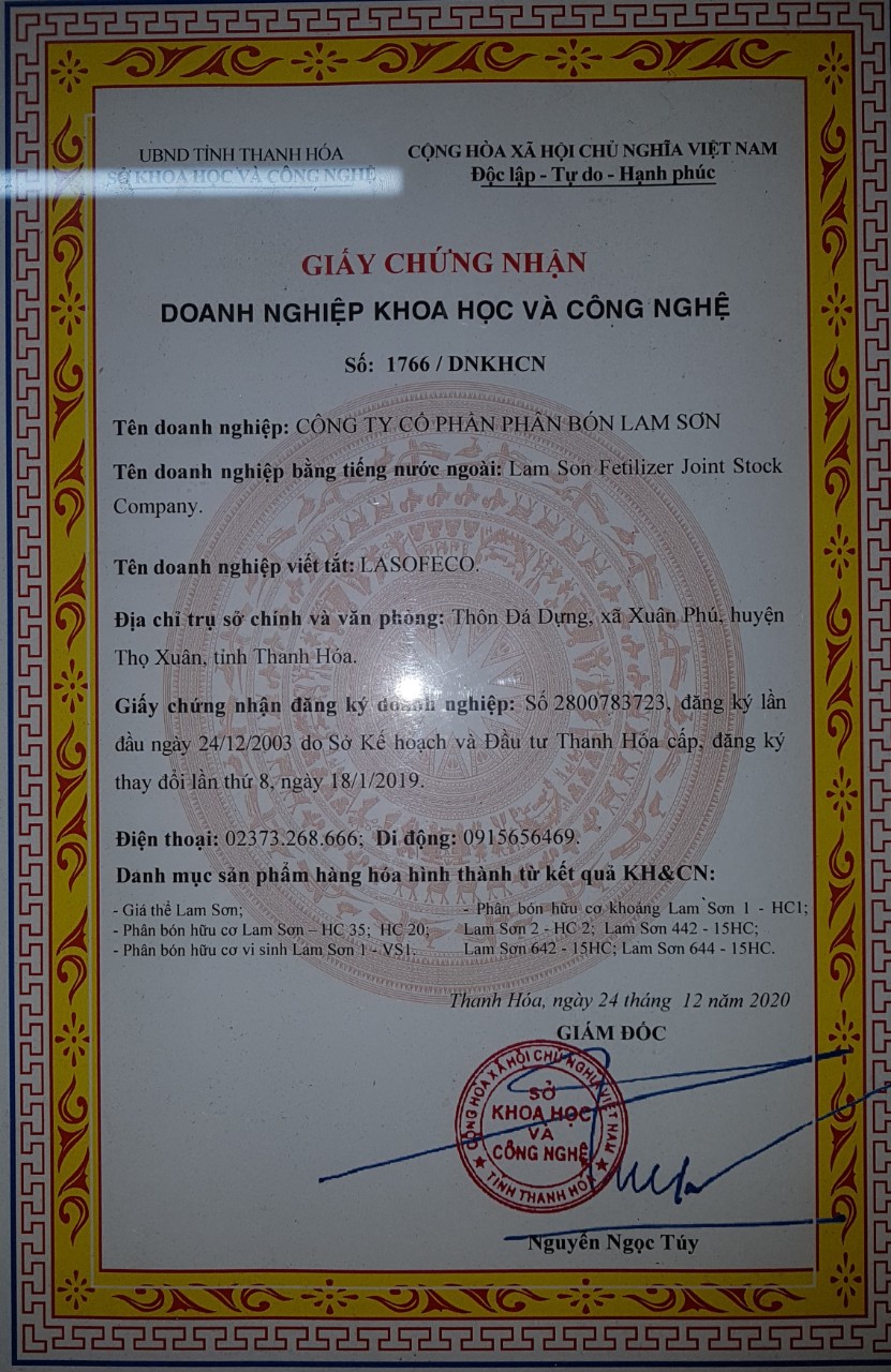 Giấy chứng nhận doanh nghiệp khoa học và Công Nghệ