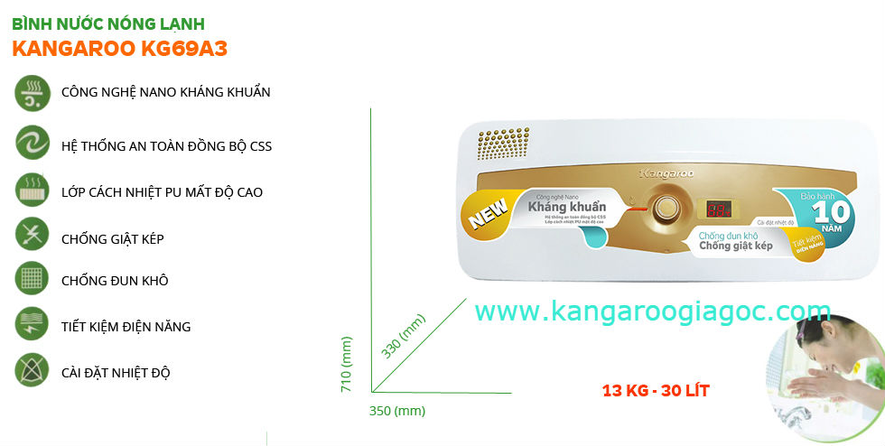 bình nóng lạnh kangaroo KG69A3