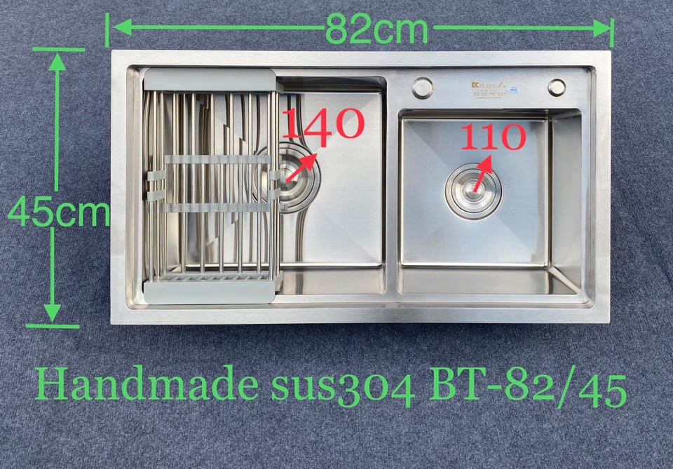 CHẬU RỬA BÁT BẬC THANG SUS 304 KOREA 2 HỐ LỆCH 8245 cm