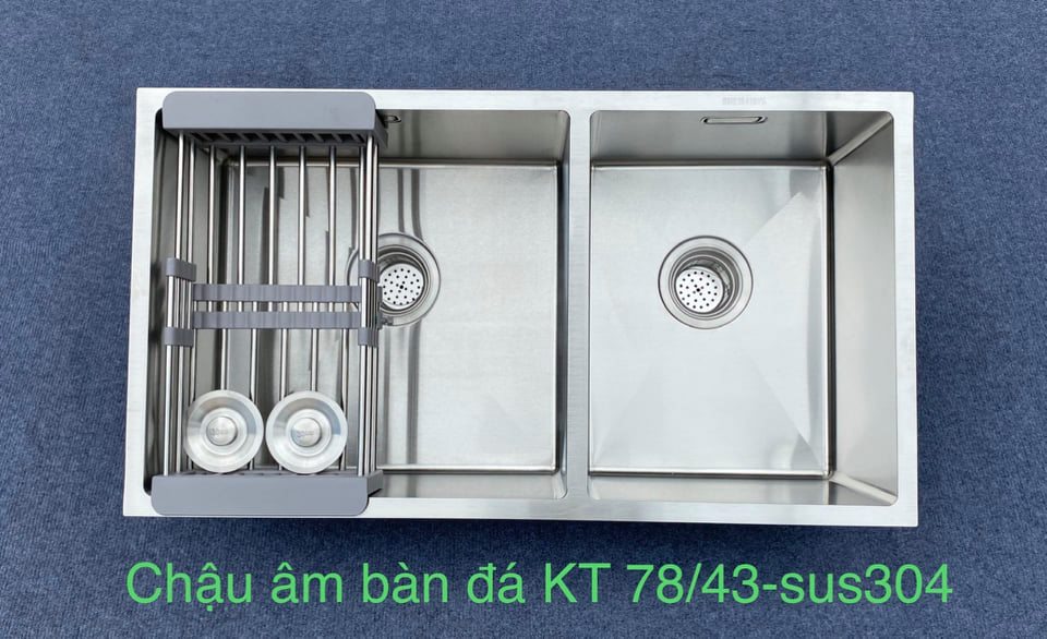 CHẬU RỬA BÁT ÂM BÀN SUS 304 KOREA 2 HỐ LỆCH 7843 cm