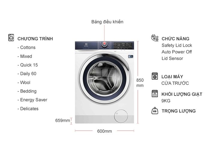 Máy giặt Electrolux 9 kg EWF9023BDWA lồng ngang