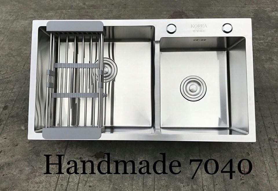 Chậu rửa bát inox SUS 304 korea 2 hố lệch 7040