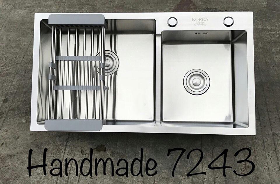 Chậu rửa bát inox SUS 304 korea 2 hố lệch 7243