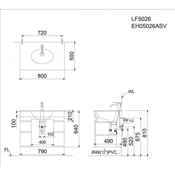 Bộ Tủ Lavabo Treo Tường CAESAR LF5026+EH05026ASV màu xám