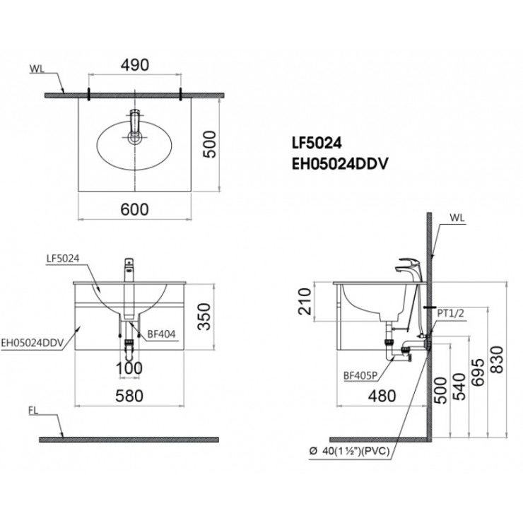 Bộ Tủ Lavabo Treo Tường CAESAR LF5024+EH05024DDV