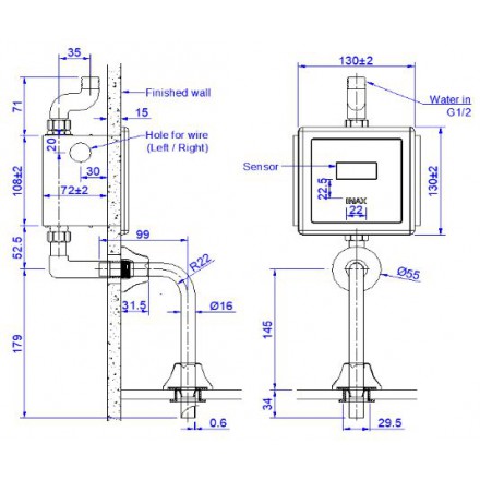 Van Xả Tiểu Cảm Ứng Inax OKUV-30SM Dùng Điện/ Pin