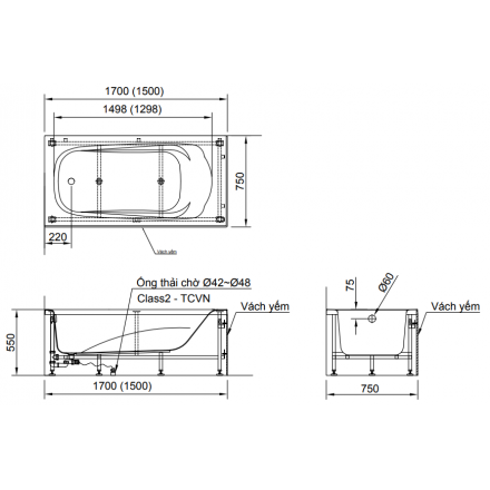 Bồn Tắm Inax FBV-1502S 1.5M Chân Yếm