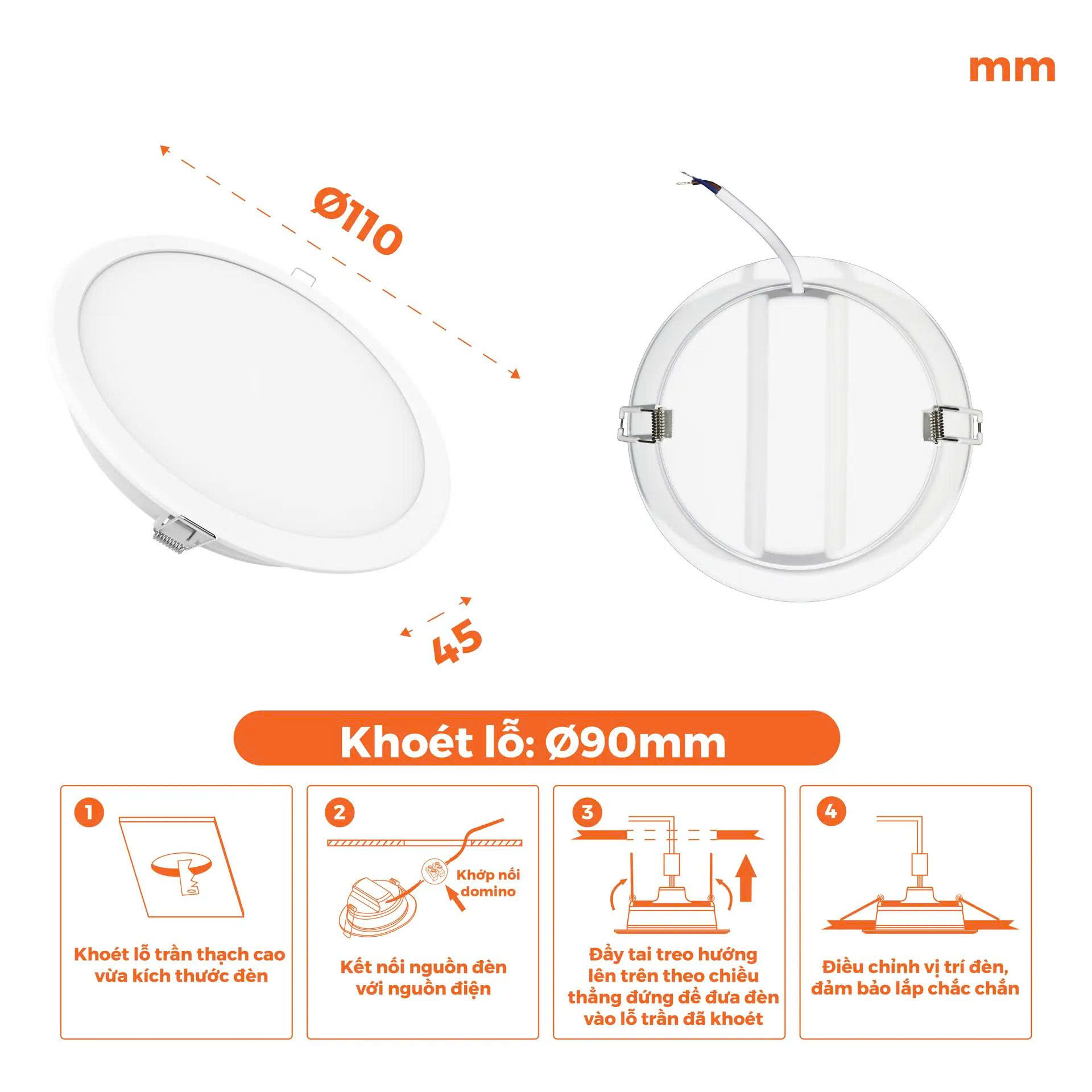 Đèn Led Downlight 9W Nanoco Eco Series Cảm Biến NED096S