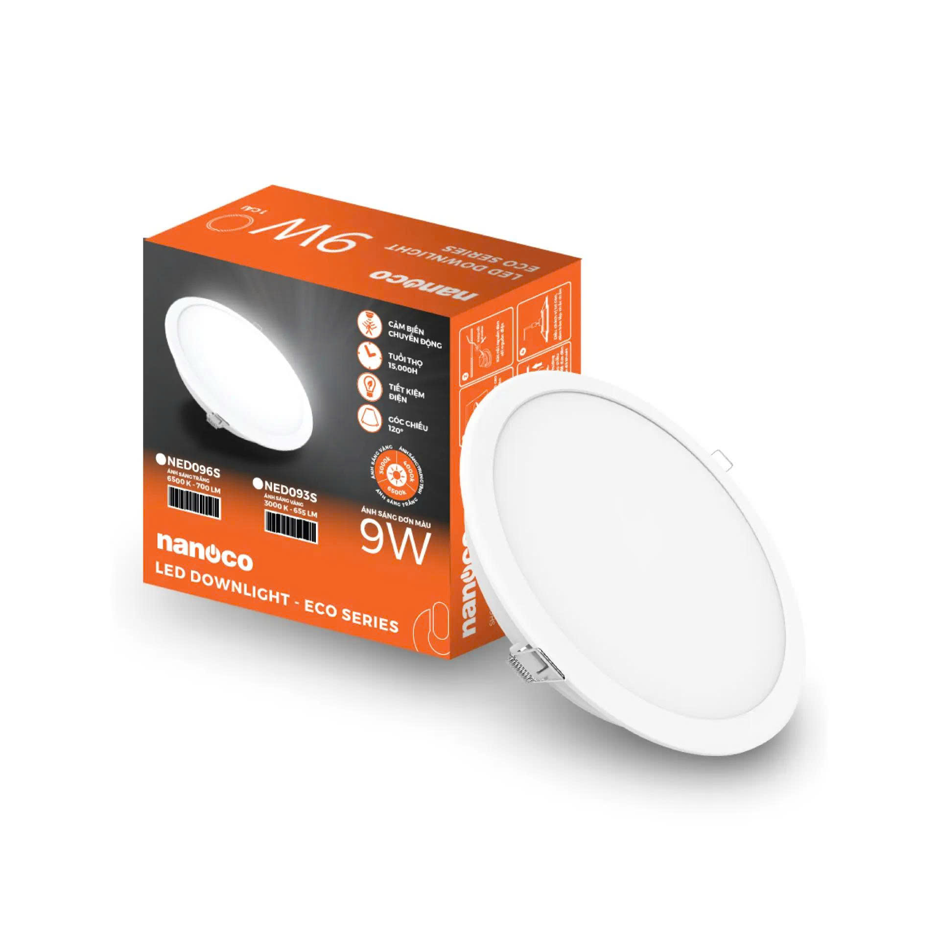 Đèn Led Downlight 9W Nanoco Eco Series Cảm Biến NED093S