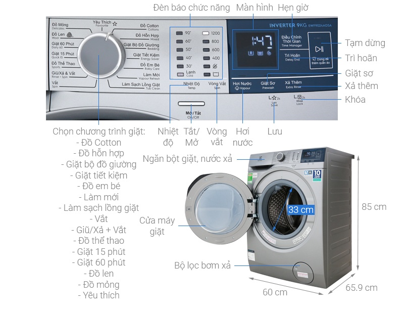 Máy giặt Electrolux 9kg inverter EWF9024ADSA lồng ngang