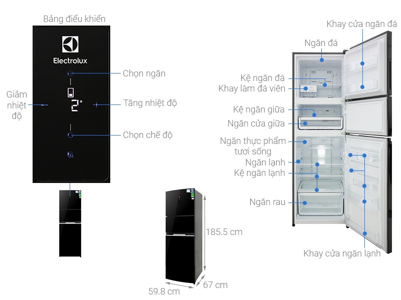 Tủ Lạnh Electrolux Inverter 3 cửa 337 Lít EME3700H-H