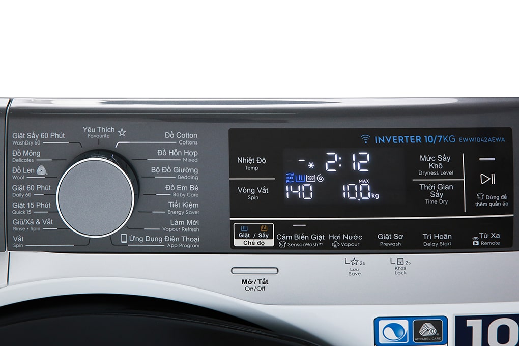 Máy Giặt Sấy Electrolux 10/7 kg Inverter EWW1042AEWA lồng ngang