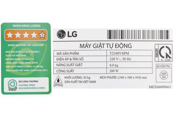 MÁY GIẶT LG INVERTER 8 KG T2108VSPM