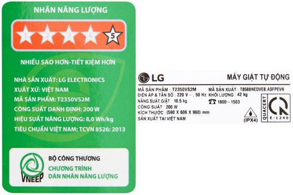 MÁY GIẶT LG INVERTER 10.5 KG T2350VS2M