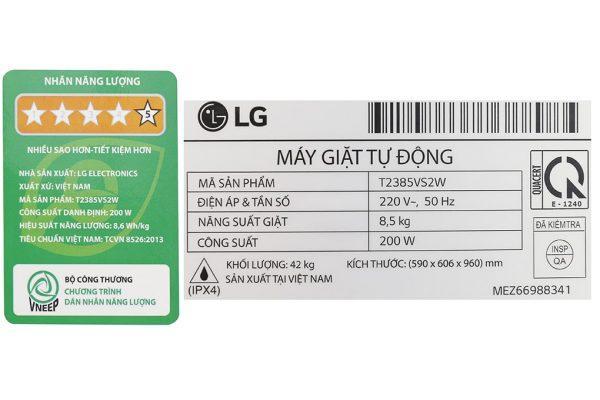 MÁY GIẶT LG INVERTER 8.5 KG T2385VS2W