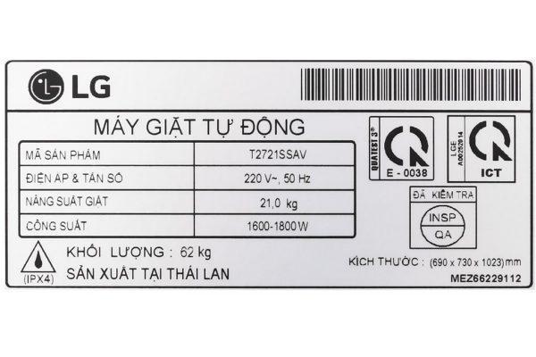 MÁY GIẶT LG INVERTER 21 KG T2721SSAV