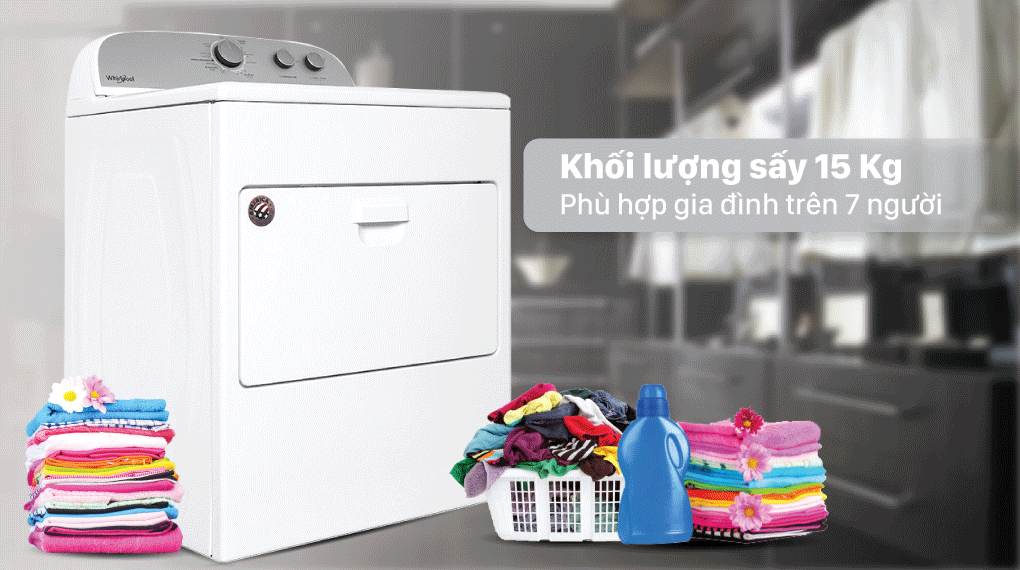 Máy Sấy Quần Áo Whirlpool 3LWED4815FW 15kg cửa trước