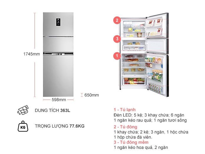 Tủ Lạnh Electrolux Inverter 3 cửa 337 Lít EME3700H-A
