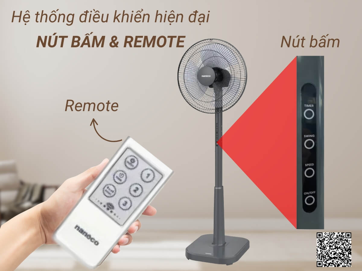 Quạt Đứng Nanoco Bạc Đạn 50W NSF1641RC-GR (Ghi Xám)