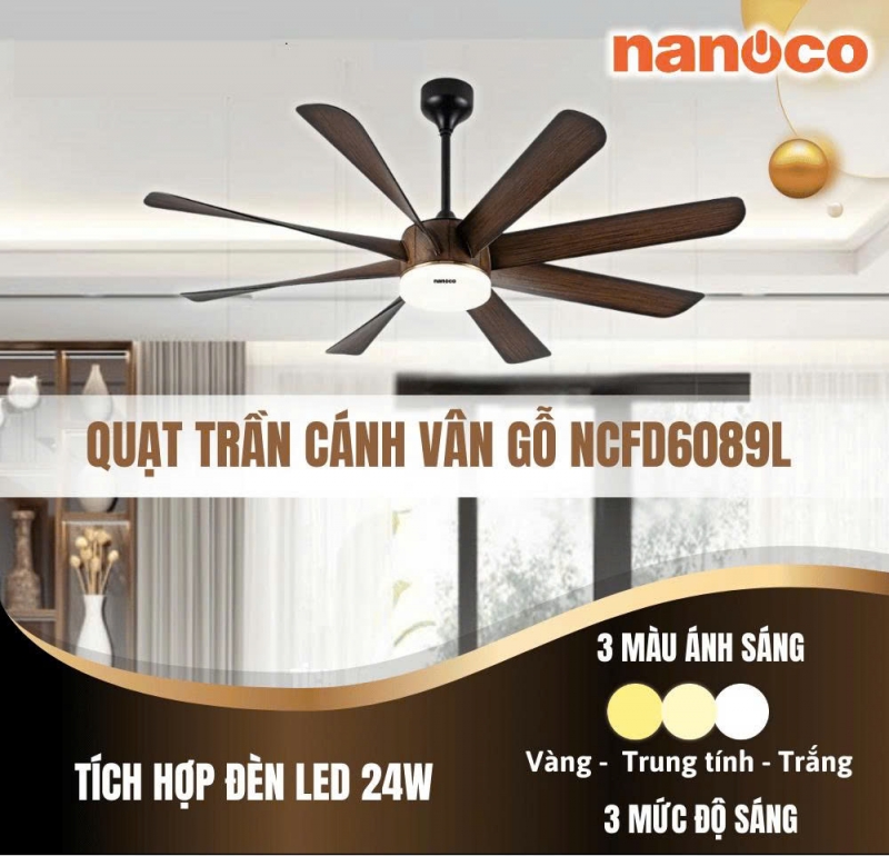 Quạt trần Đèn 8 cánh Nanoco NCFD6089L