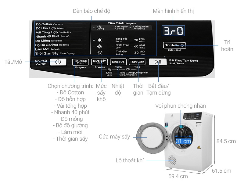 Máy Sấy Quần Áo Electrolux 8 kg EDS805KQWA Hỗ Trợ Là