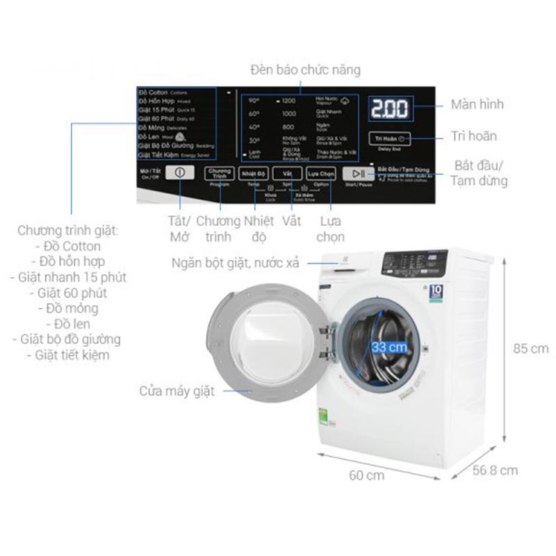 Máy giặt Electrolux 8kg lồng ngang EWF8025EQWA