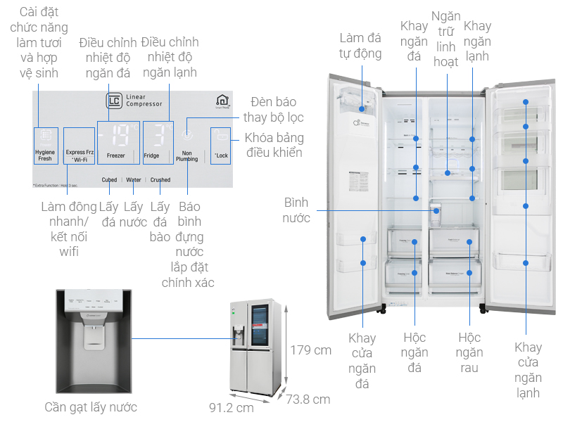 Tủ lạnh LG Inverter Side by side 602 lít GR-X247JS Instaview Door-In-Door