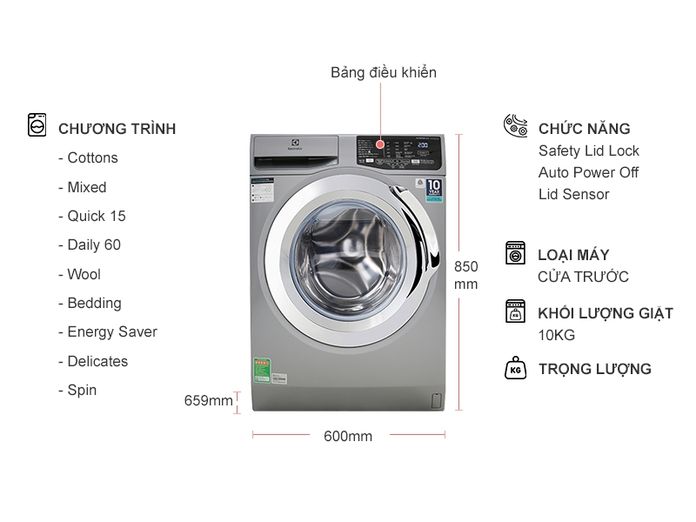 Máy giặt Electrolux 10kg EWF1023BESA lồng ngang