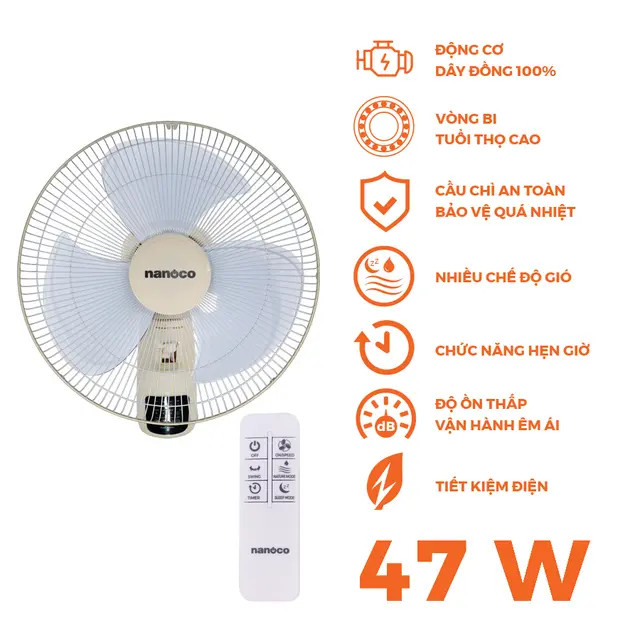 Quạt Treo tường Nanoco NWF1610RC-BE ( màu beige)