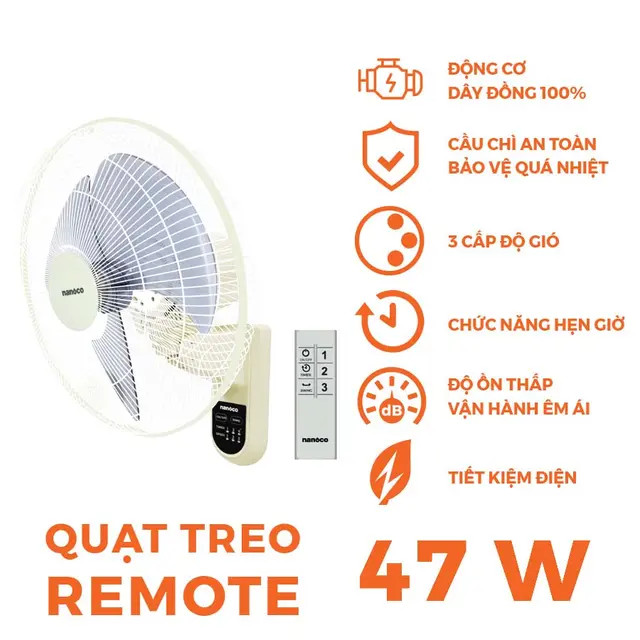 Quạt Treo tường Nanoco NWF1612RC-BE (màu begige)