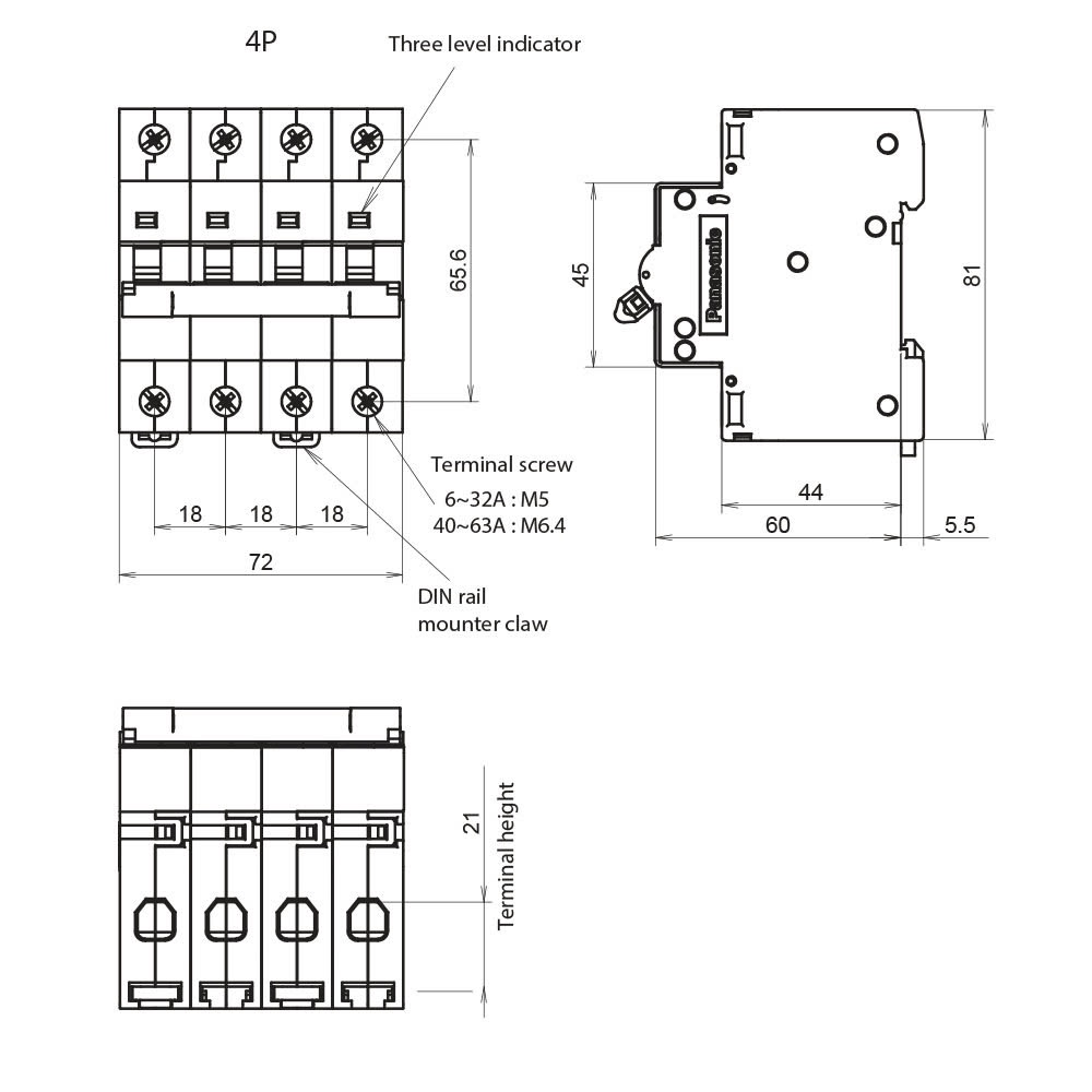 Aptomat MCB 4P 50A 63A 6kA Panasonic