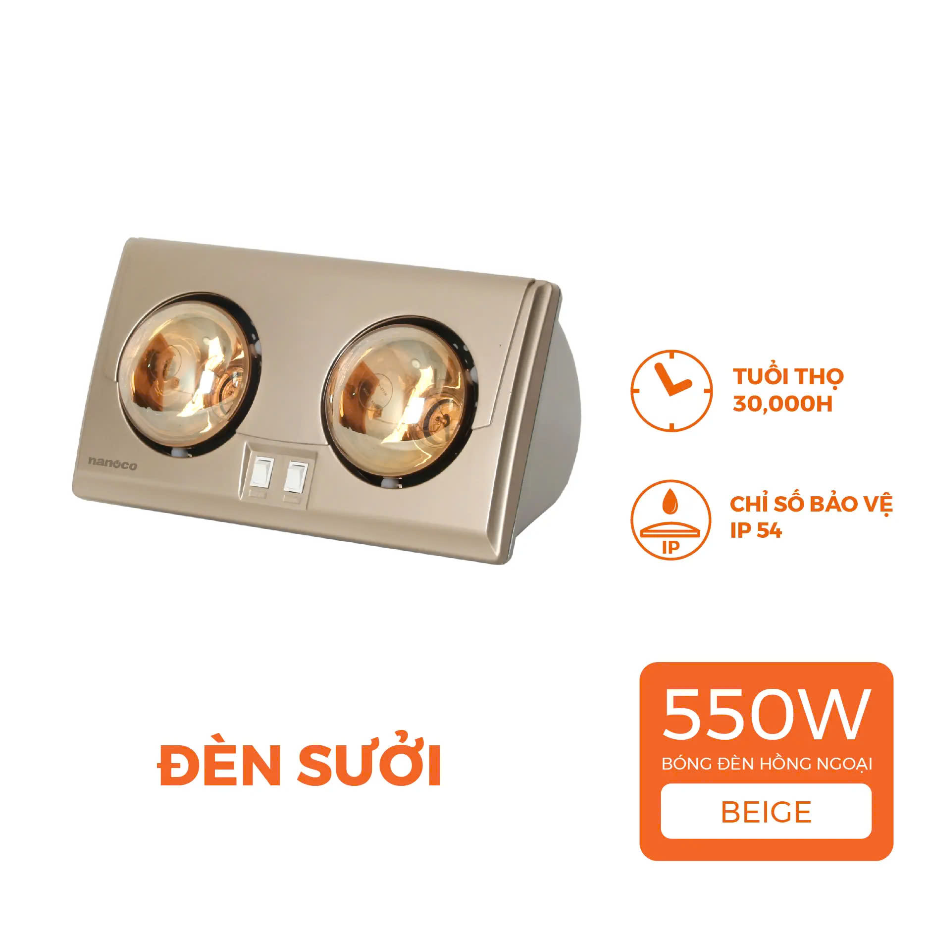 Đèn Sưởi 2 Bóng Nanoco NBH634BE