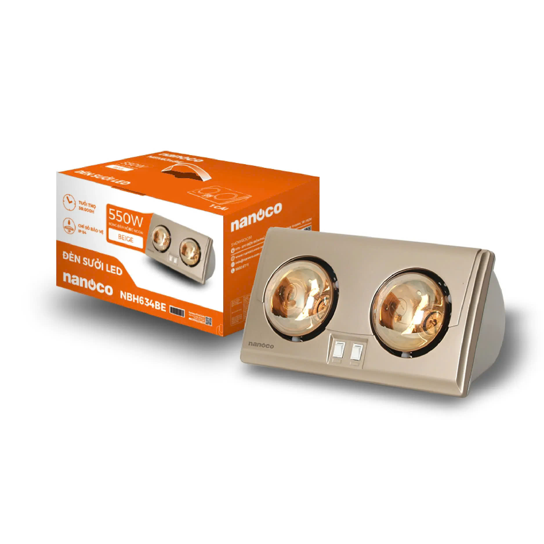 Đèn Sưởi 2 Bóng Nanoco NBH634BE