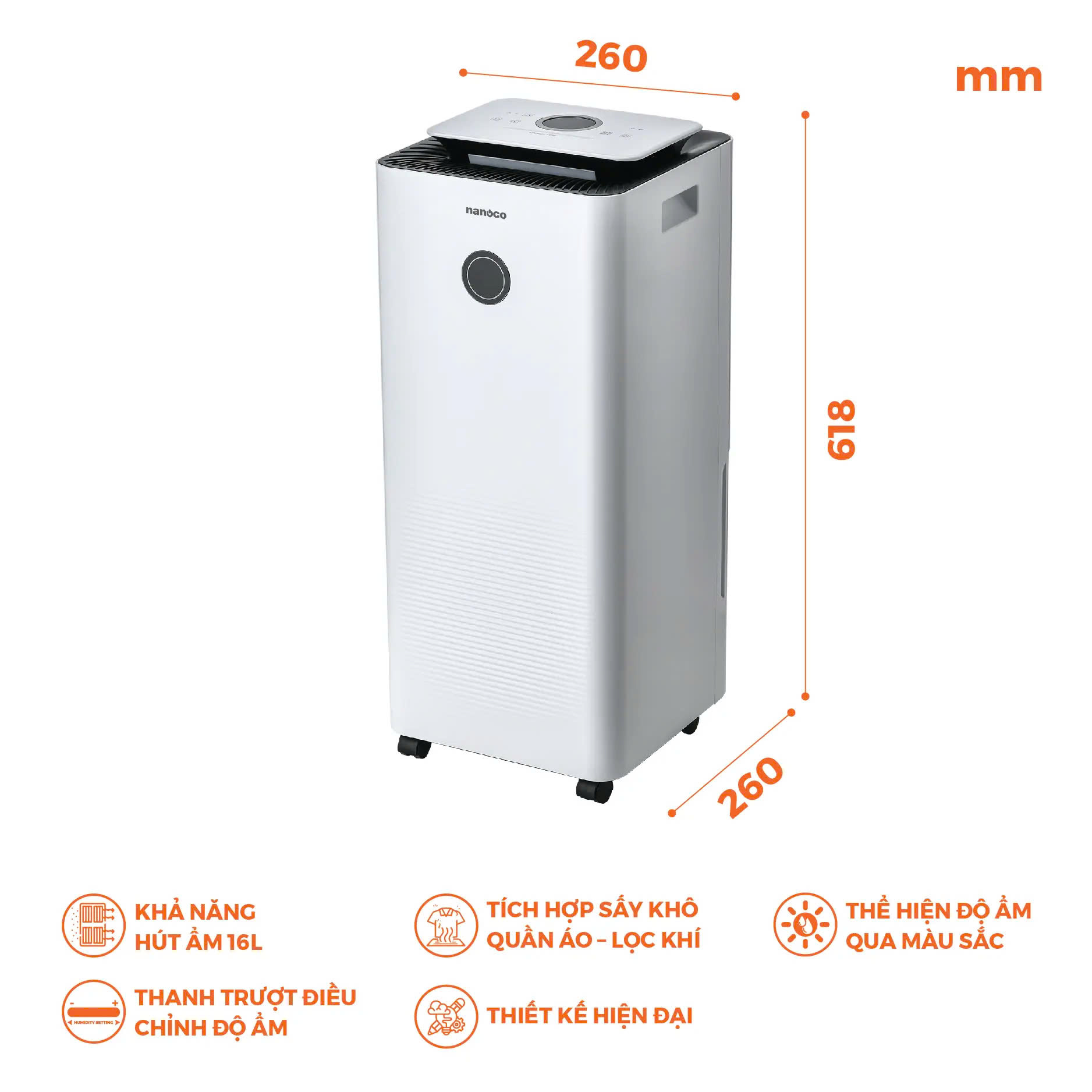 Máy Hút Ẩm Nanoco 16L NDH163