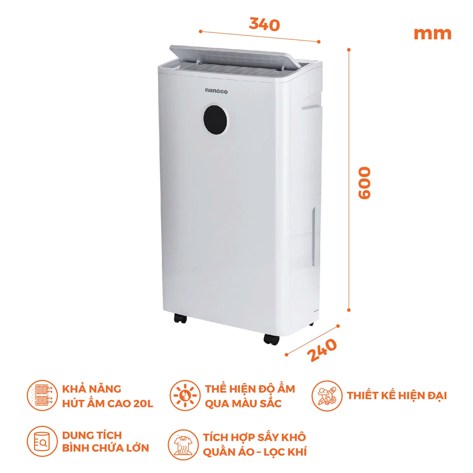 Máy Hút Ẩm Nanoco 20L NDH205