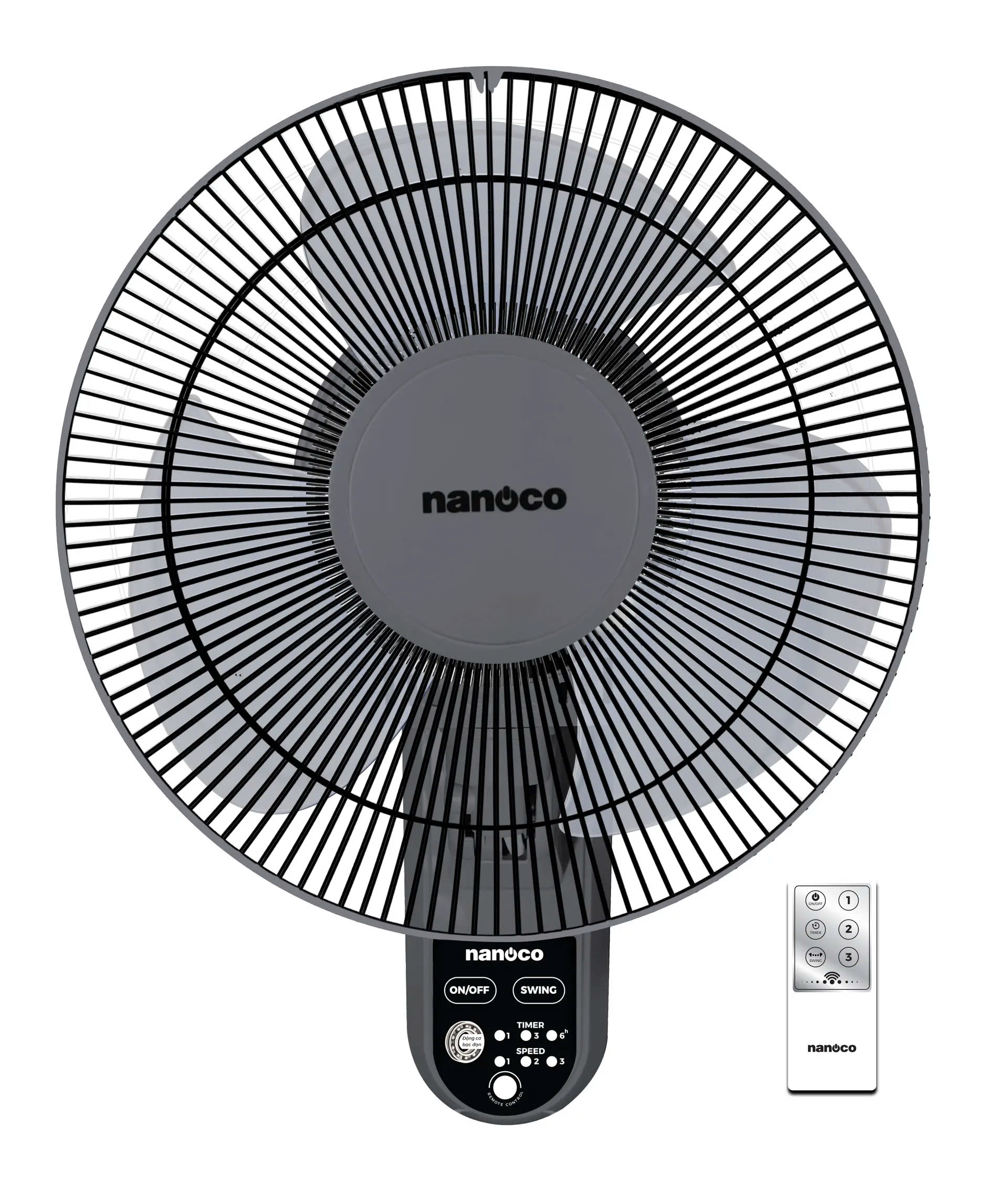 Quạt Treo Tường Nanoco NWF1219RC-GR (Ghi, Bạc đạn)