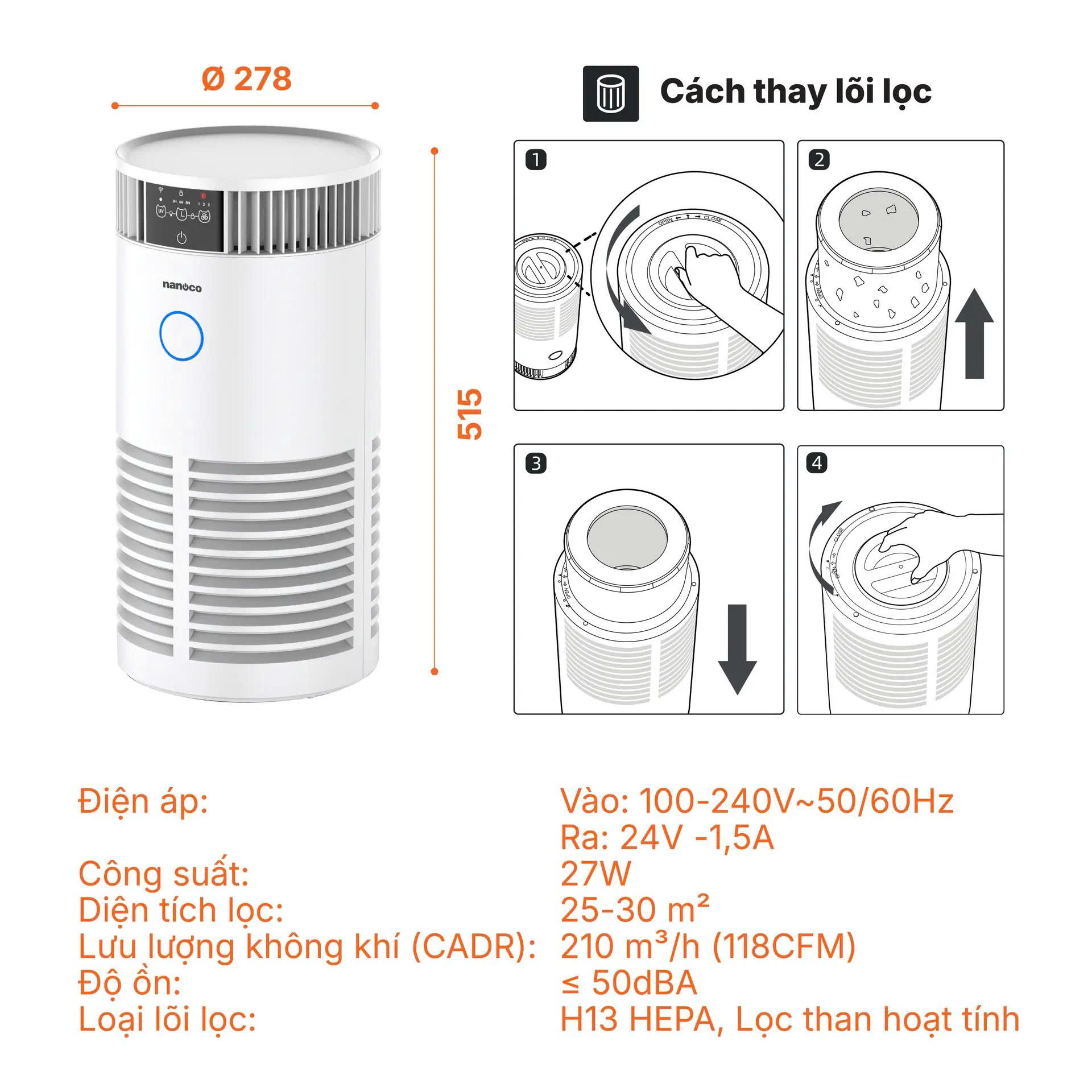 Máy Lọc Không Khí Nanoco NAP2725