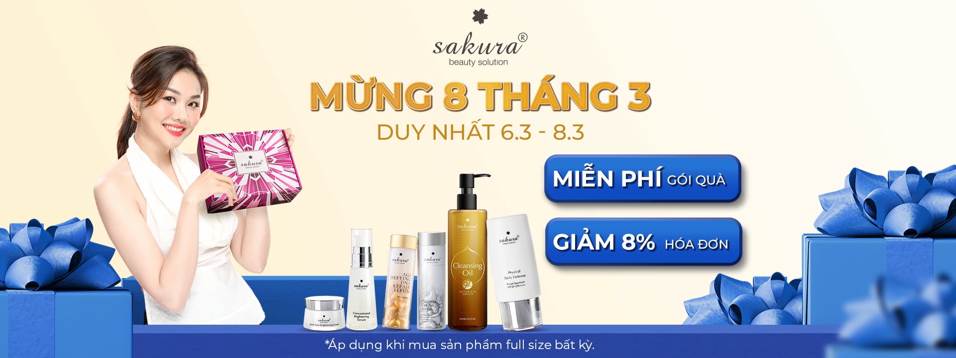 Mừng 8/3, SAKURA BEAUTY GIẢM 8% + MIỄN PHÍ GÓI QUÀ