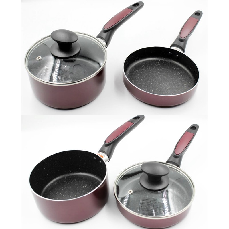 Set 2 nồi chảo 16cm kèm nắp đậy dùng được bếp từ - Hàng Nhật nội địa