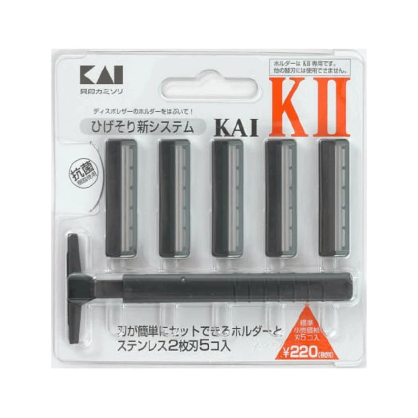 Set dao cạo râu 2 lưỡi kép KAI (1 thân, 5 lưỡi)- Hàng Nhật nội địa