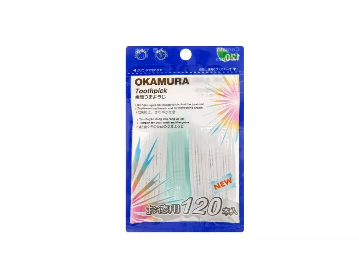 Tăm Nhựa Okamura Gói 120 Cây - Hàng Nhật nội địa