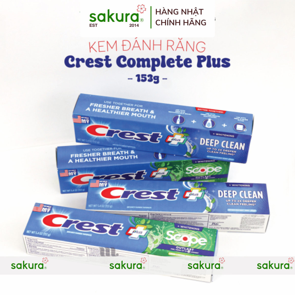 Kem Đánh Răng Crest Làm Sáng, Tác Động Sạch Sâu 153g - Hàng Nhật nội địa