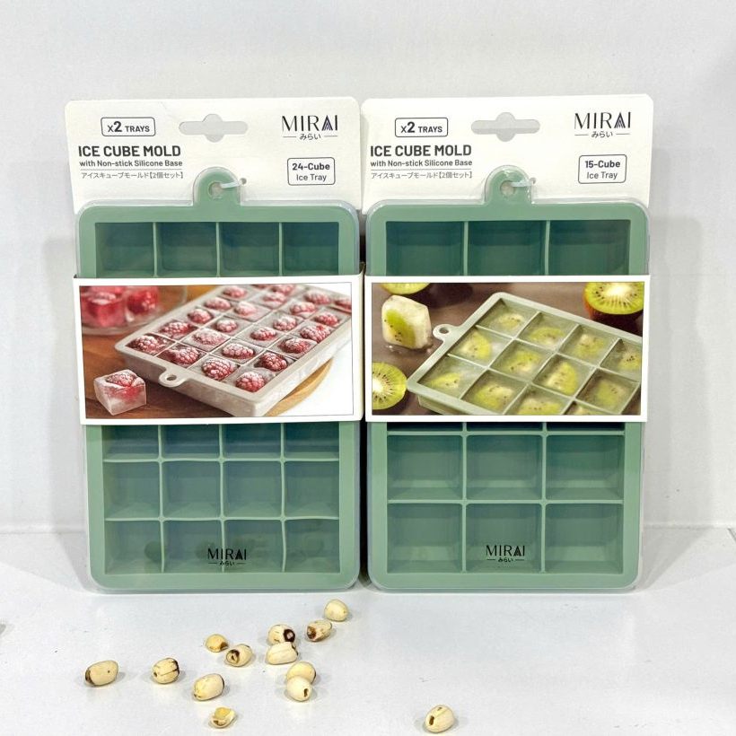 Set 2 khay đá silicone loại 24 viên Mirai (màu ghi, màu xanh) - Hàng Nhật nội địa